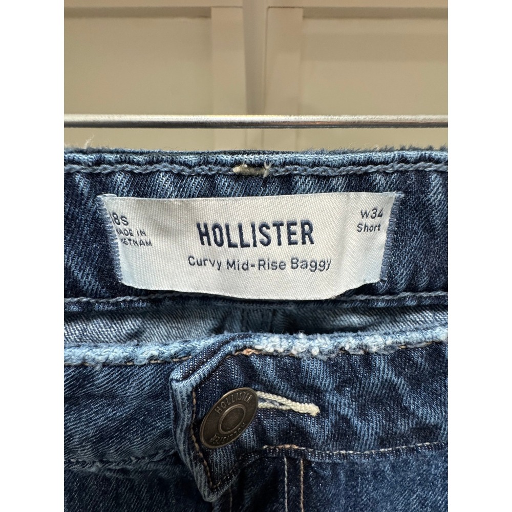 Hollister Jeans Women 18S Blue Curvy Mid-Rise Baggy Denim Short Relaxed Fit - Picture 3 of 8
